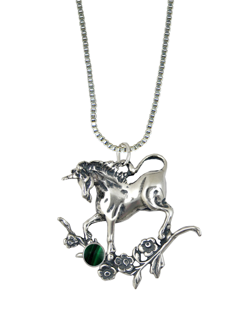 Sterling Silver Unicorn Pendant With Malachite